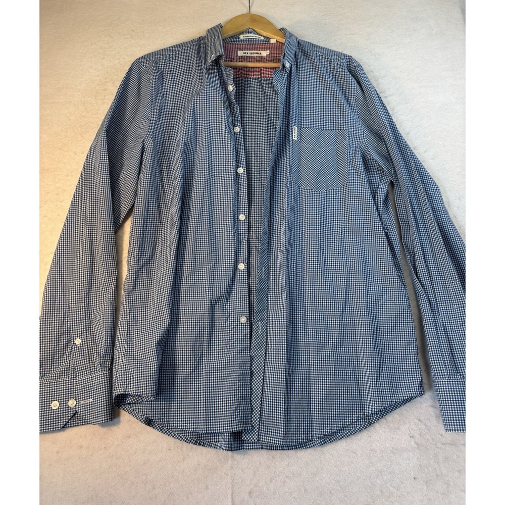 Ben Sherman Mens XL The‎ Authentic Mod Check Shirt Button Down L/SL Navy/Wht